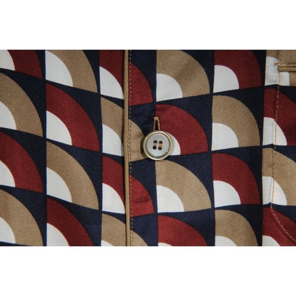 Dolce & Gabbana Mens Button Down Pajama Shirt 42 XL Red Tan Geometric 100% Silk - Picture 5 of 9